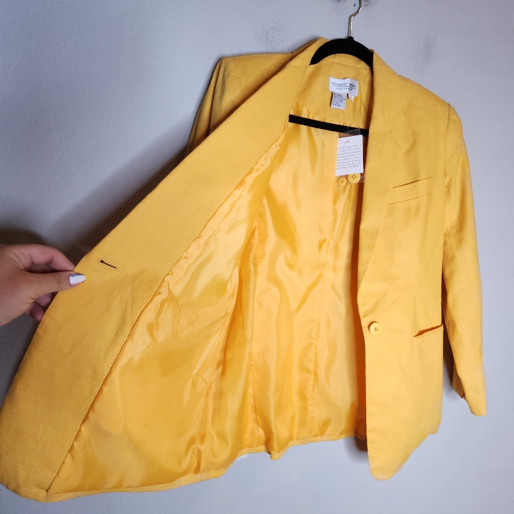 NWT Newport News Linen Cotton Yellow Single Button Blazer Size‎ 4 - Picture 13 of 16